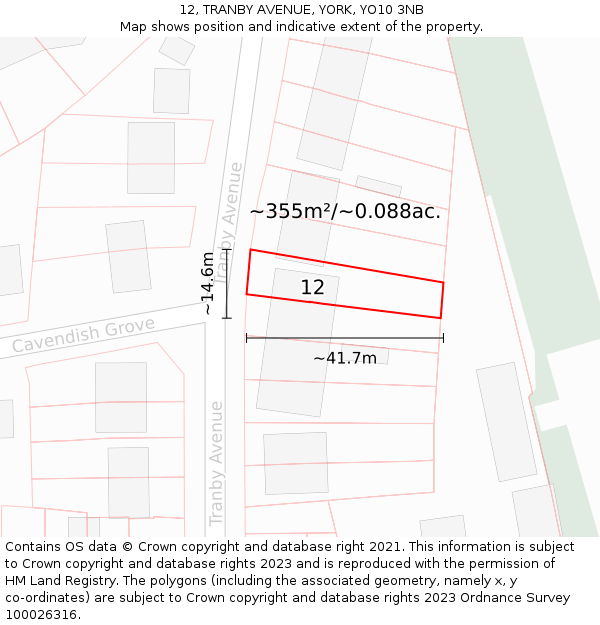 12, TRANBY AVENUE, YORK, YO10 3NB: Plot and title map