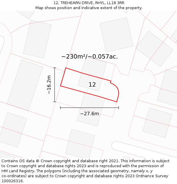 12, TREHEARN DRIVE, RHYL, LL18 3RR: Plot and title map