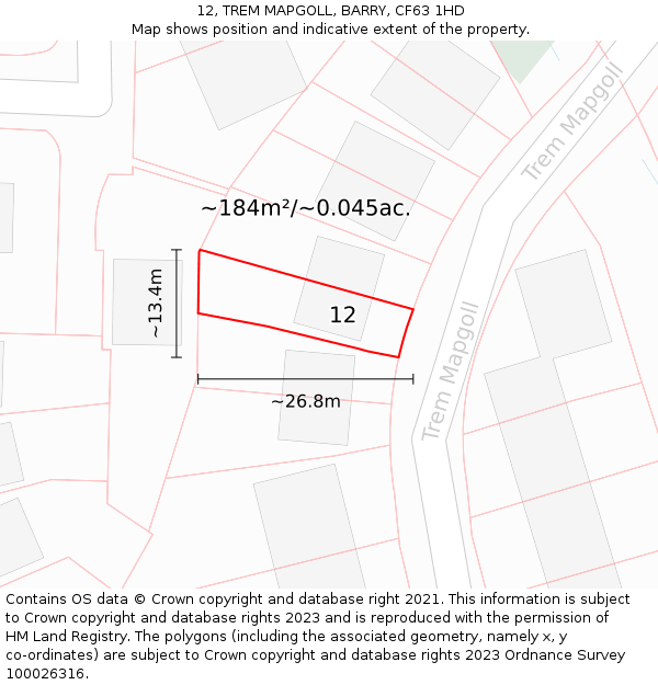 12, TREM MAPGOLL, BARRY, CF63 1HD: Plot and title map