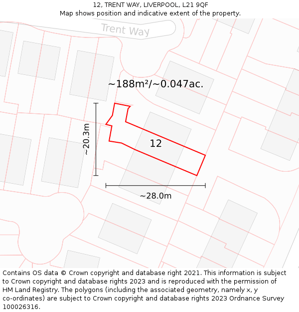 12, TRENT WAY, LIVERPOOL, L21 9QF: Plot and title map