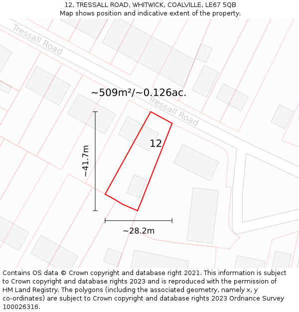 12, TRESSALL ROAD, WHITWICK, COALVILLE, LE67 5QB: Plot and title map