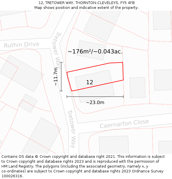 12, TRETOWER WAY, THORNTON-CLEVELEYS, FY5 4FB: Plot and title map