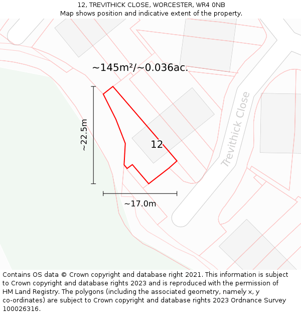 12, TREVITHICK CLOSE, WORCESTER, WR4 0NB: Plot and title map