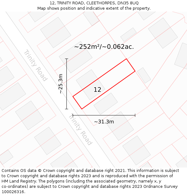 12, TRINITY ROAD, CLEETHORPES, DN35 8UQ: Plot and title map