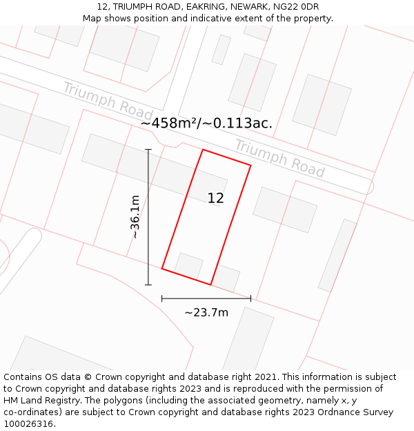 12, TRIUMPH ROAD, EAKRING, NEWARK, NG22 0DR: Plot and title map