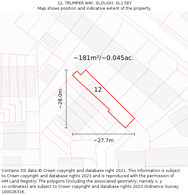 12, TRUMPER WAY, SLOUGH, SL1 5EY: Plot and title map