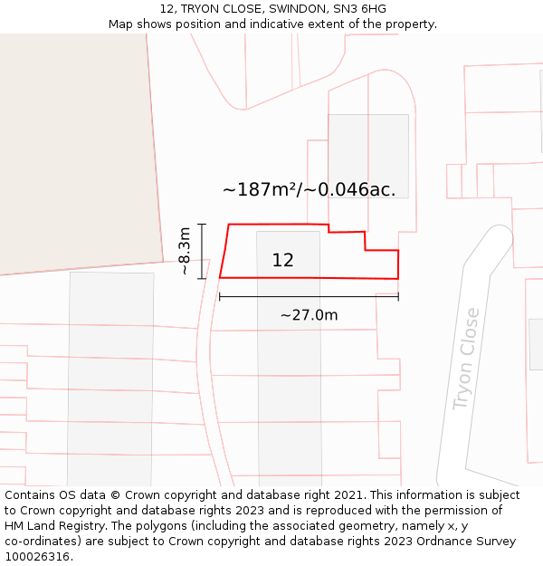 12, TRYON CLOSE, SWINDON, SN3 6HG: Plot and title map
