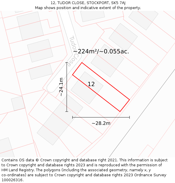 12, TUDOR CLOSE, STOCKPORT, SK5 7AJ: Plot and title map