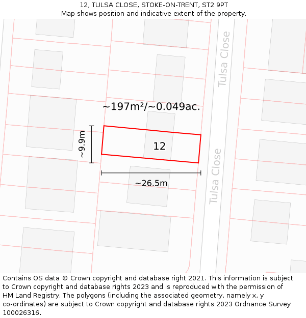 12, TULSA CLOSE, STOKE-ON-TRENT, ST2 9PT: Plot and title map