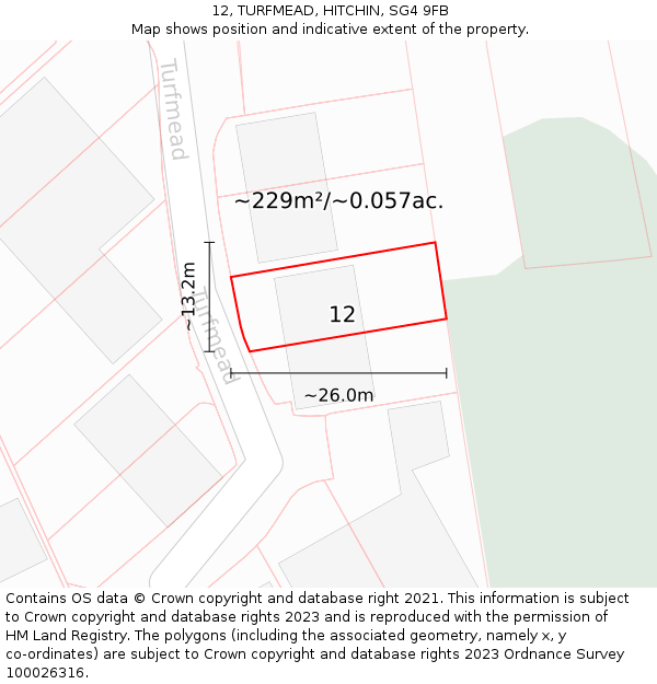 12, TURFMEAD, HITCHIN, SG4 9FB: Plot and title map
