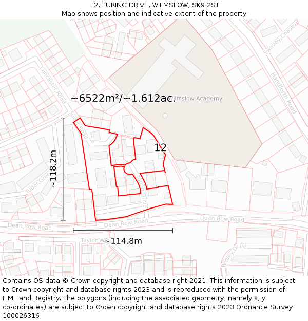 12, TURING DRIVE, WILMSLOW, SK9 2ST: Plot and title map