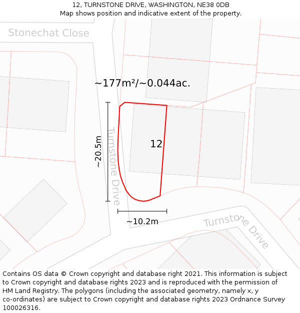 12, TURNSTONE DRIVE, WASHINGTON, NE38 0DB: Plot and title map