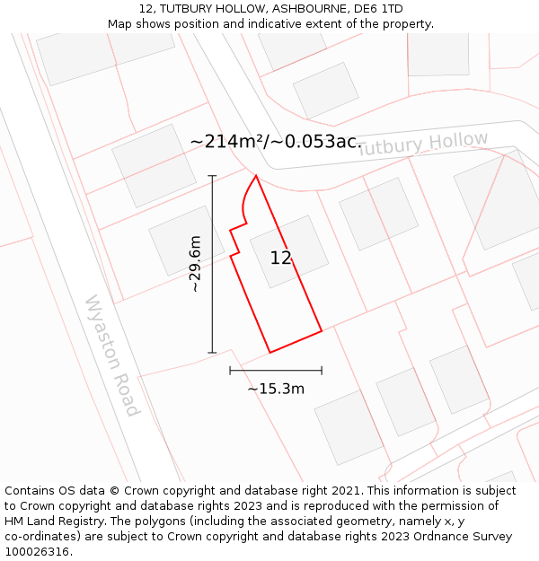 12, TUTBURY HOLLOW, ASHBOURNE, DE6 1TD: Plot and title map
