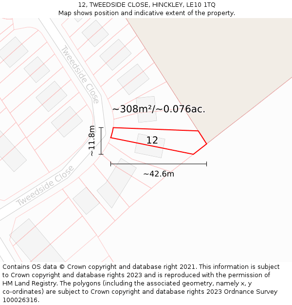 12, TWEEDSIDE CLOSE, HINCKLEY, LE10 1TQ: Plot and title map
