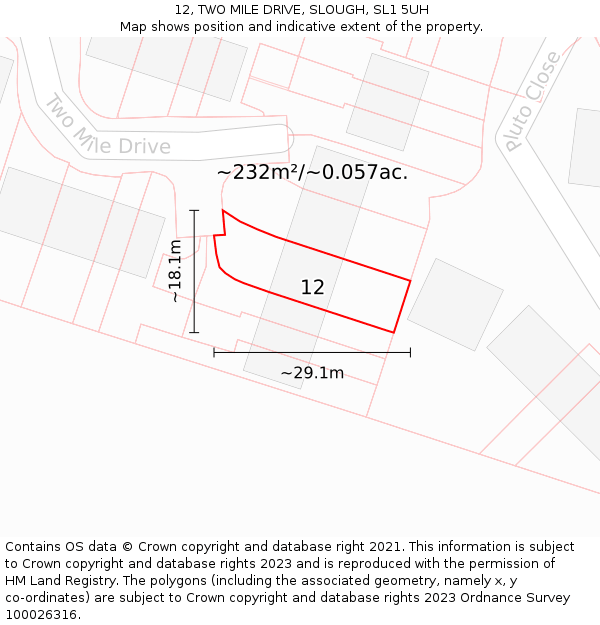 12, TWO MILE DRIVE, SLOUGH, SL1 5UH: Plot and title map