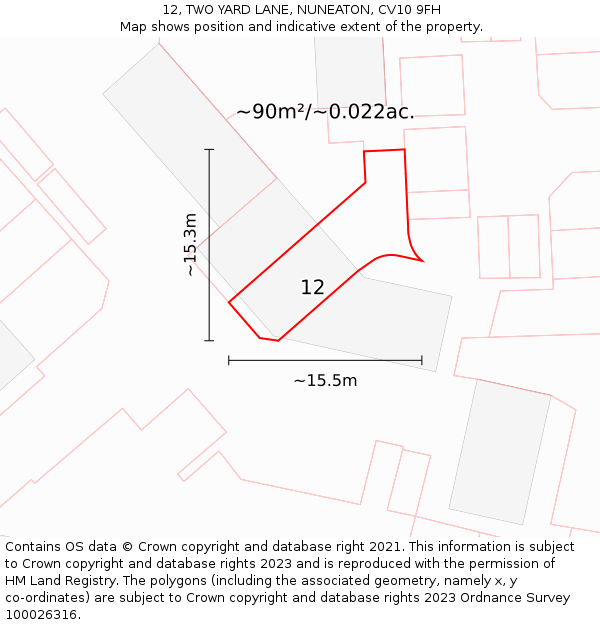 12, TWO YARD LANE, NUNEATON, CV10 9FH: Plot and title map