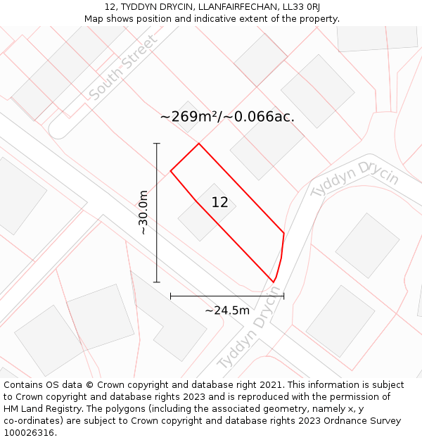 12, TYDDYN DRYCIN, LLANFAIRFECHAN, LL33 0RJ: Plot and title map