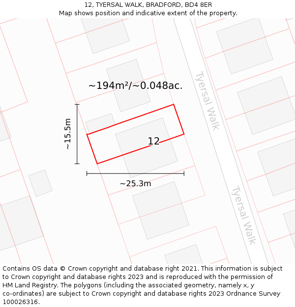 12, TYERSAL WALK, BRADFORD, BD4 8ER: Plot and title map