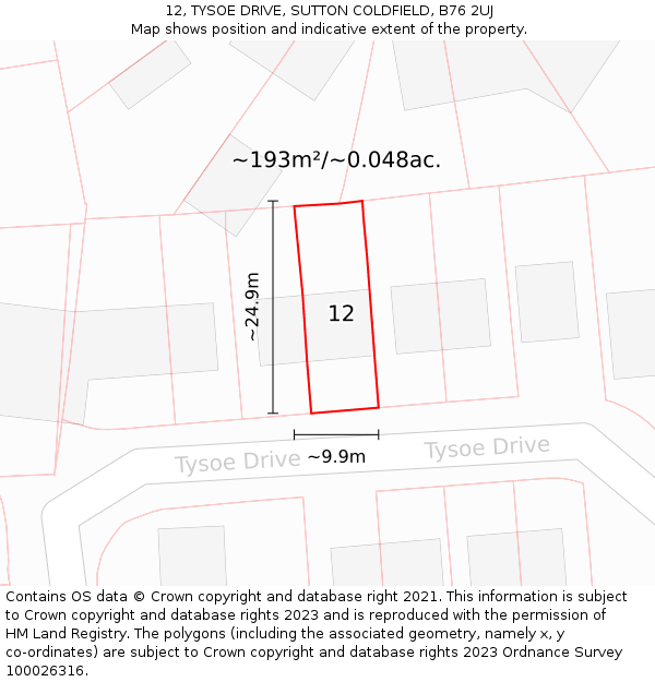 12, TYSOE DRIVE, SUTTON COLDFIELD, B76 2UJ: Plot and title map