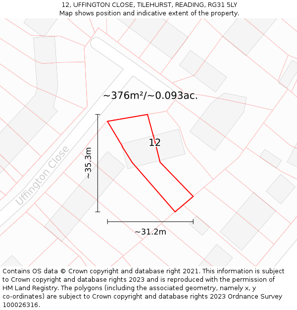 12, UFFINGTON CLOSE, TILEHURST, READING, RG31 5LY: Plot and title map