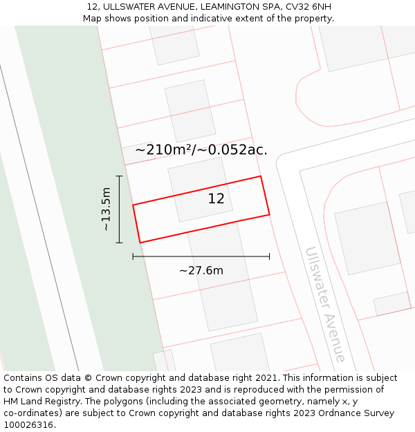 12, ULLSWATER AVENUE, LEAMINGTON SPA, CV32 6NH: Plot and title map