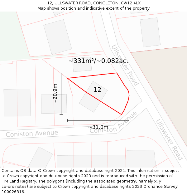 12, ULLSWATER ROAD, CONGLETON, CW12 4LX: Plot and title map