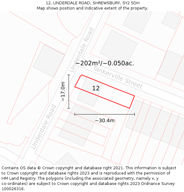 12, UNDERDALE ROAD, SHREWSBURY, SY2 5DH: Plot and title map