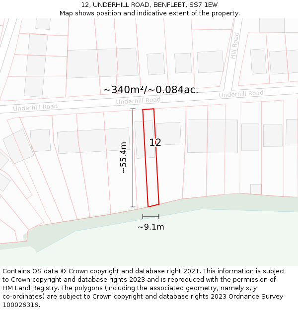 12, UNDERHILL ROAD, BENFLEET, SS7 1EW: Plot and title map
