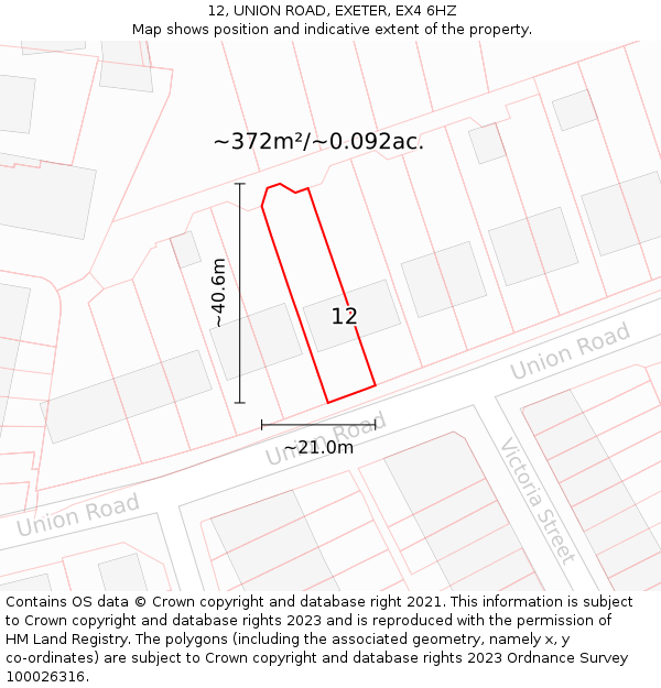 12, UNION ROAD, EXETER, EX4 6HZ: Plot and title map