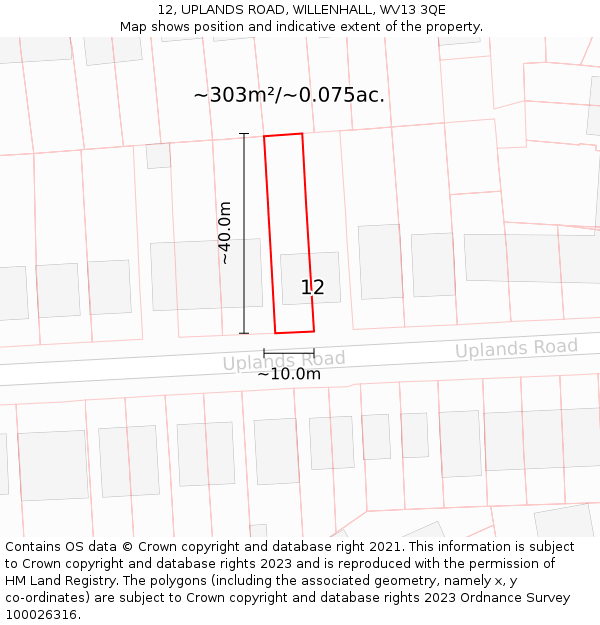 12, UPLANDS ROAD, WILLENHALL, WV13 3QE: Plot and title map