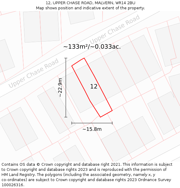 12, UPPER CHASE ROAD, MALVERN, WR14 2BU: Plot and title map