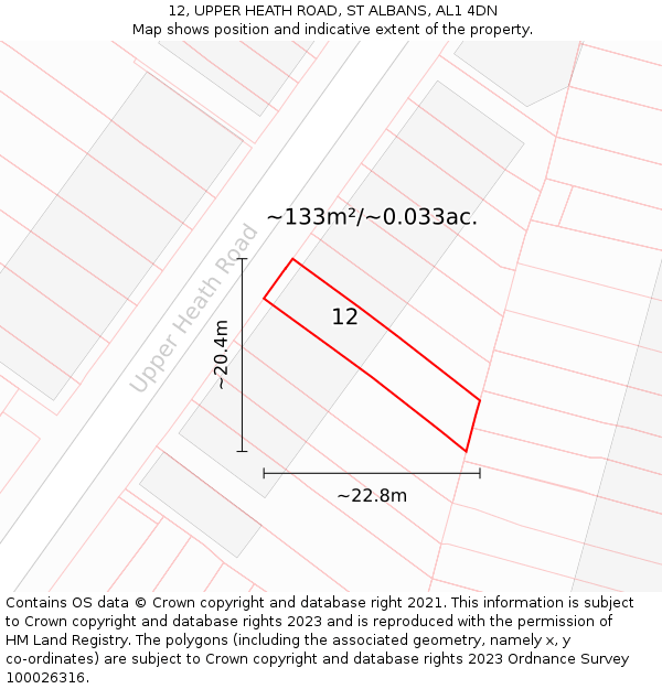 12, UPPER HEATH ROAD, ST ALBANS, AL1 4DN: Plot and title map
