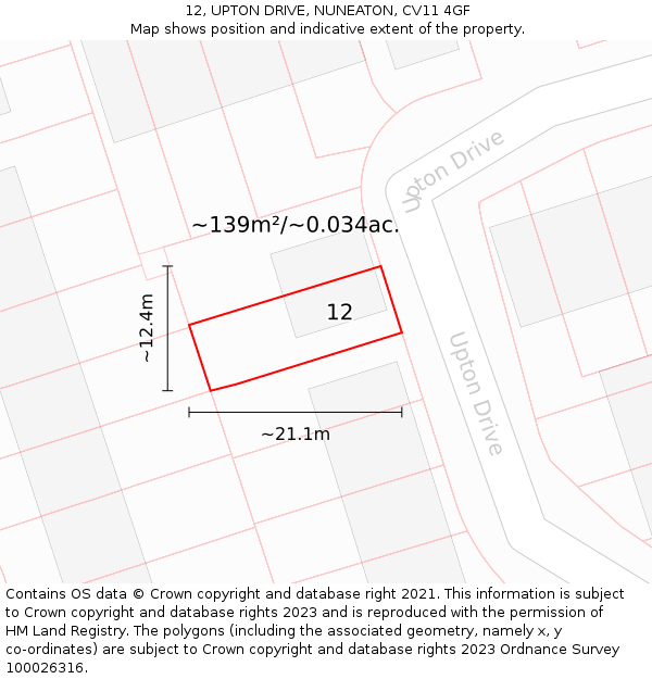 12, UPTON DRIVE, NUNEATON, CV11 4GF: Plot and title map