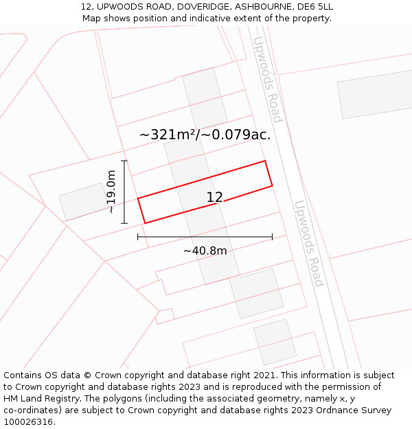 12, UPWOODS ROAD, DOVERIDGE, ASHBOURNE, DE6 5LL: Plot and title map