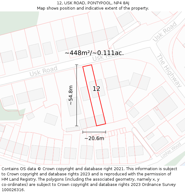 12, USK ROAD, PONTYPOOL, NP4 8AJ: Plot and title map