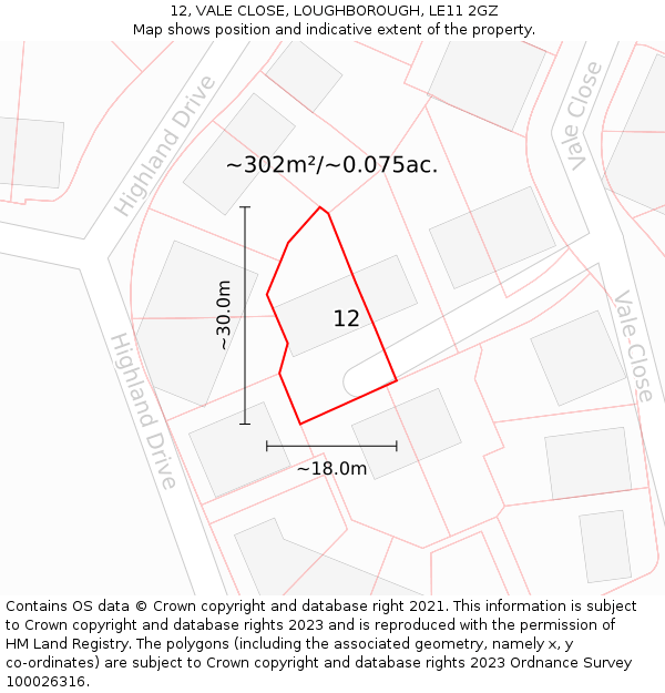 12, VALE CLOSE, LOUGHBOROUGH, LE11 2GZ: Plot and title map