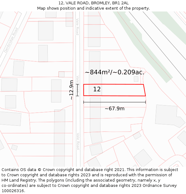 12, VALE ROAD, BROMLEY, BR1 2AL: Plot and title map