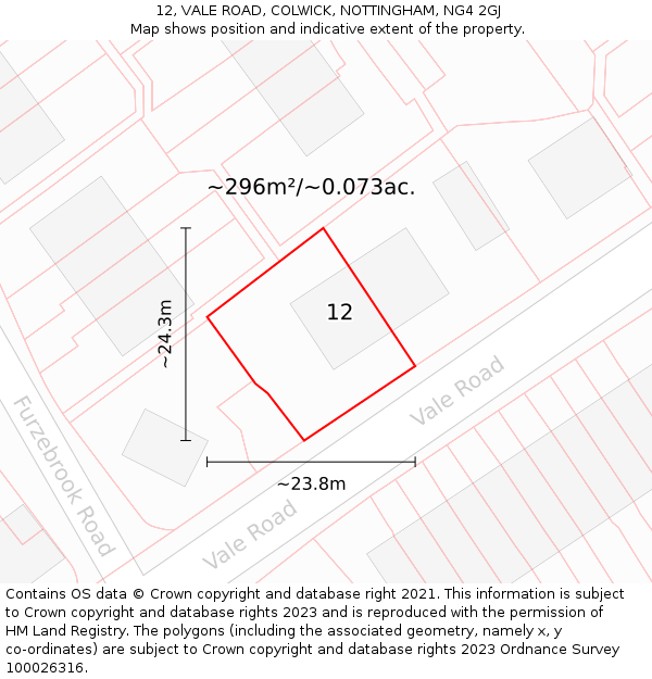 12, VALE ROAD, COLWICK, NOTTINGHAM, NG4 2GJ: Plot and title map