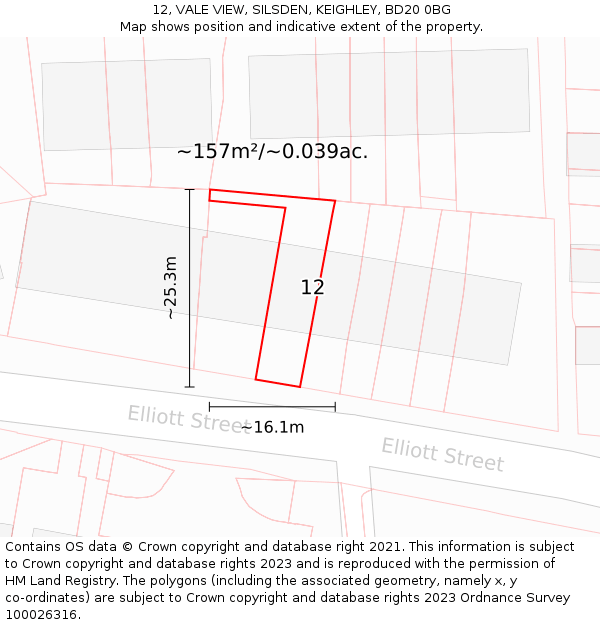 12, VALE VIEW, SILSDEN, KEIGHLEY, BD20 0BG: Plot and title map