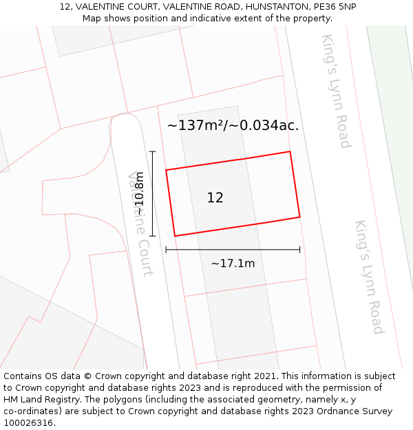 12, VALENTINE COURT, VALENTINE ROAD, HUNSTANTON, PE36 5NP: Plot and title map