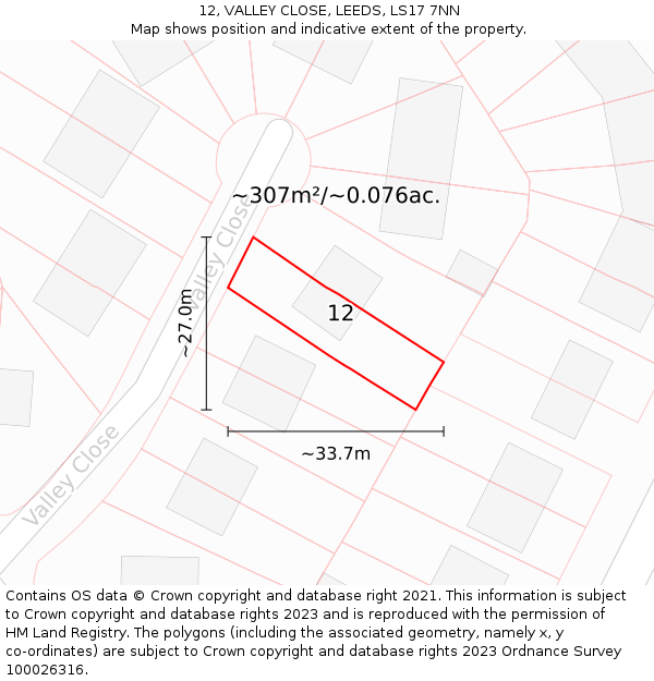 12, VALLEY CLOSE, LEEDS, LS17 7NN: Plot and title map