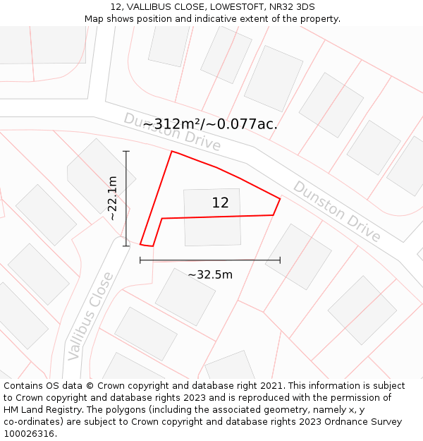12, VALLIBUS CLOSE, LOWESTOFT, NR32 3DS: Plot and title map