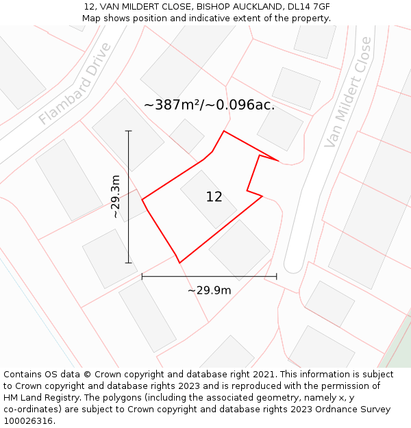 12, VAN MILDERT CLOSE, BISHOP AUCKLAND, DL14 7GF: Plot and title map