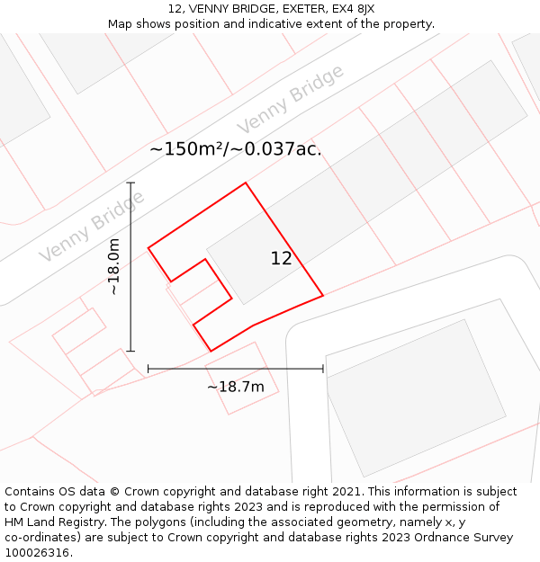 12, VENNY BRIDGE, EXETER, EX4 8JX: Plot and title map