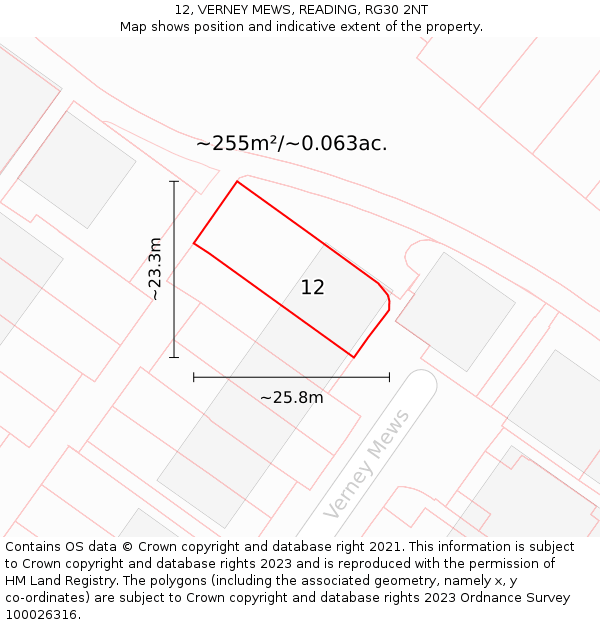 12, VERNEY MEWS, READING, RG30 2NT: Plot and title map