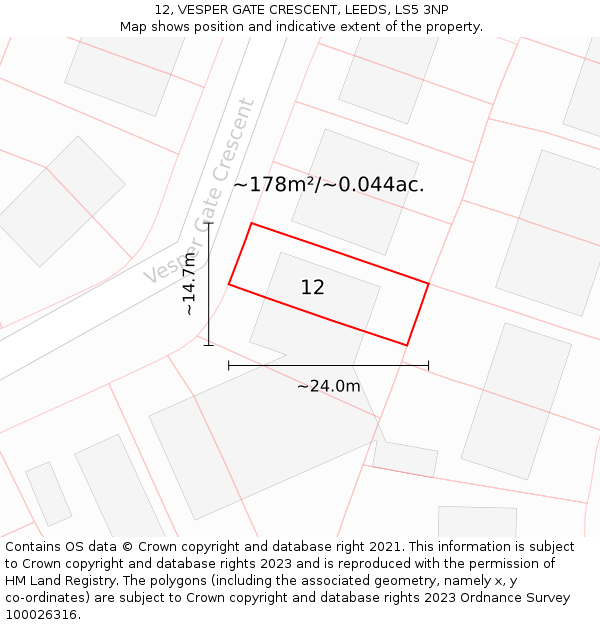 12, VESPER GATE CRESCENT, LEEDS, LS5 3NP: Plot and title map