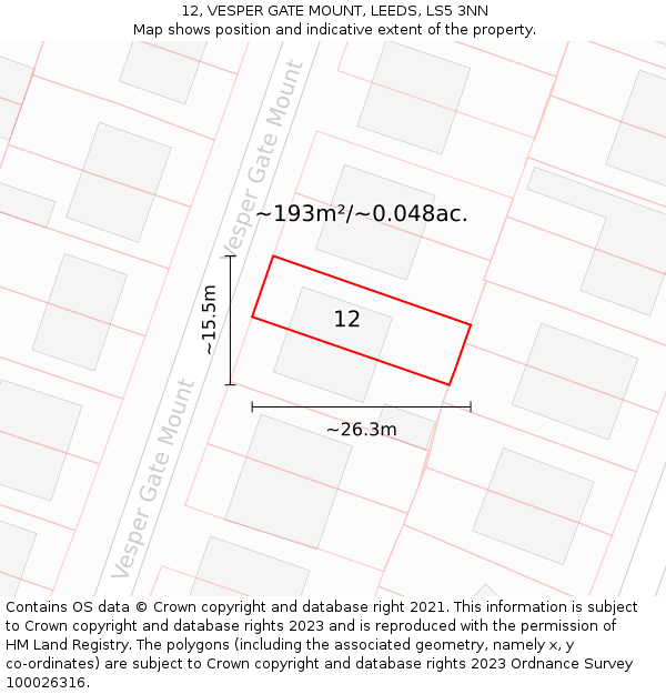 12, VESPER GATE MOUNT, LEEDS, LS5 3NN: Plot and title map