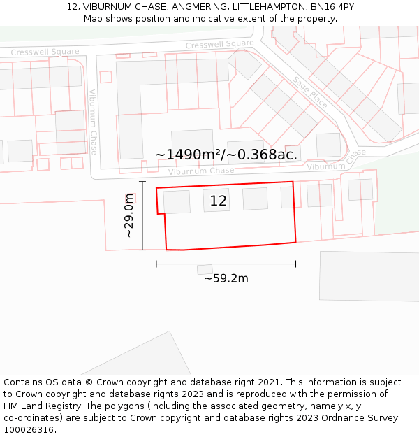 12, VIBURNUM CHASE, ANGMERING, LITTLEHAMPTON, BN16 4PY: Plot and title map