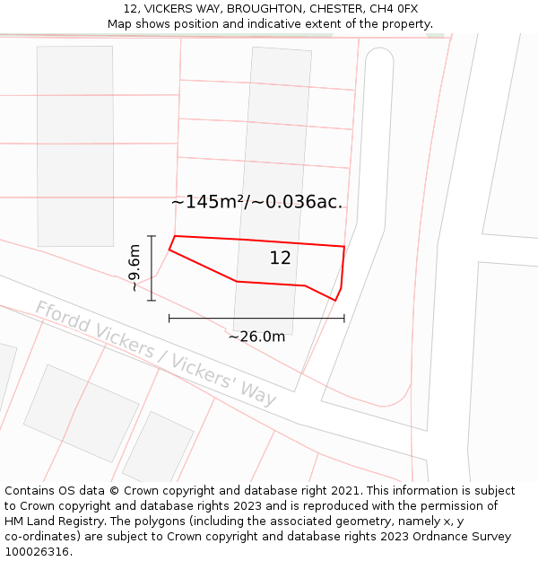 12, VICKERS WAY, BROUGHTON, CHESTER, CH4 0FX: Plot and title map