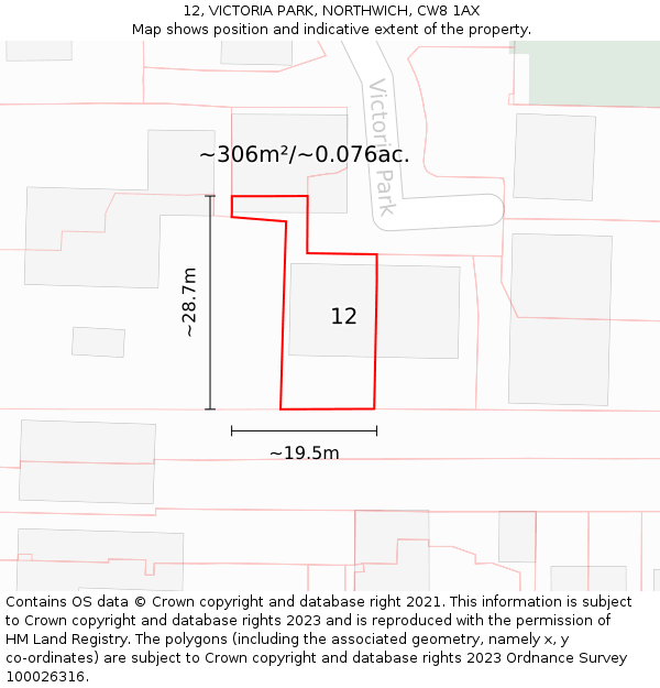 12, VICTORIA PARK, NORTHWICH, CW8 1AX: Plot and title map